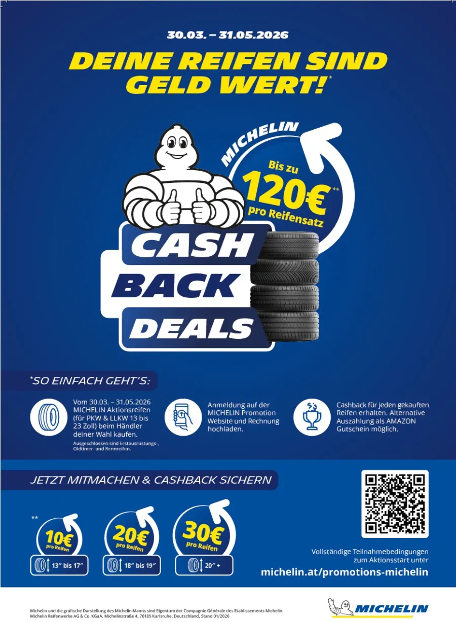 Michelin CASH BACK Aktion bis zu 120€ Frühjahr 2026